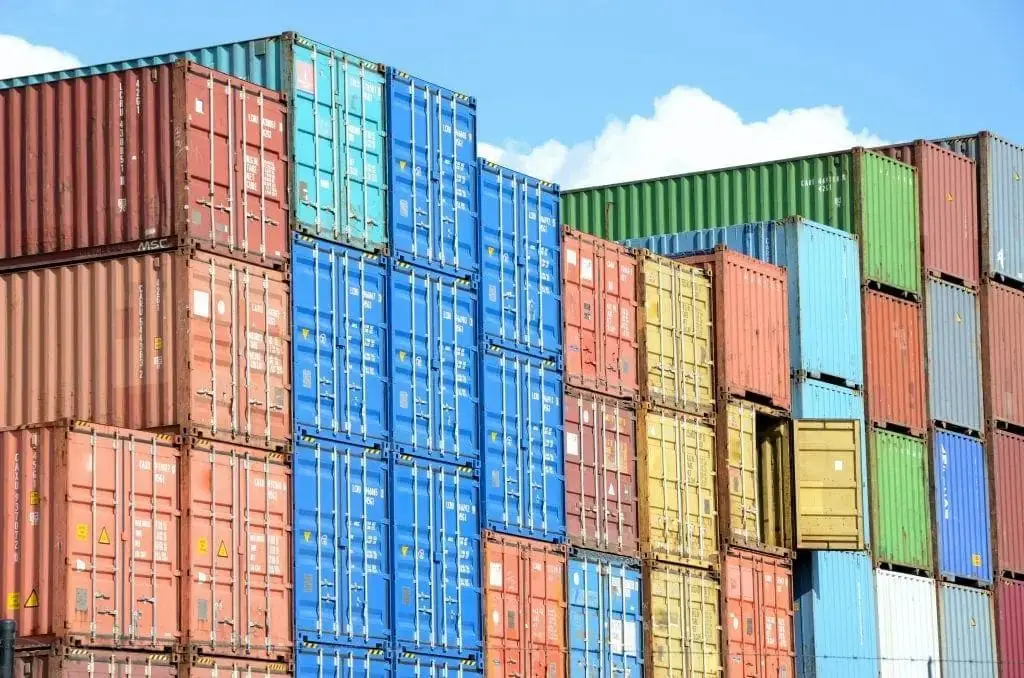 Stacks of shipping containers at a port